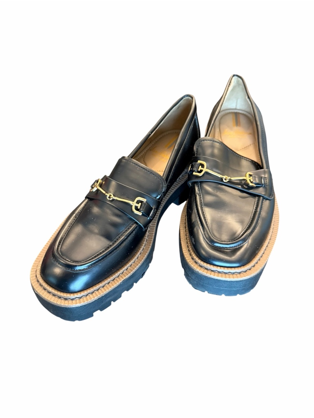 Sam Edelman Women Black Leather Lug Sole Horsebit Platform Loafers 5.5M Preppy